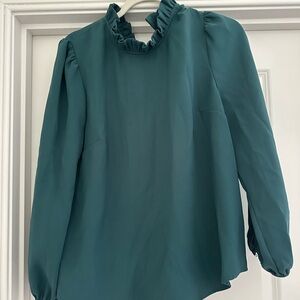 J Crew Elegant Teal Ruffle Neck Women's Top